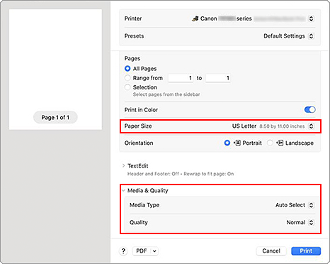 figure: Print dialog