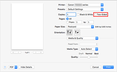 figur: Tosidig i dialogboksen Skriv ut