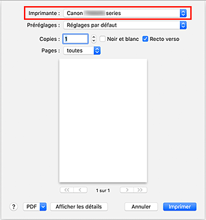 figure&nbsp;:&nbsp;Imprimante dans la boîte de dialogue Imprimer