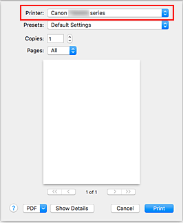 الشكل: الطابعة في مربع الحوار طباعة