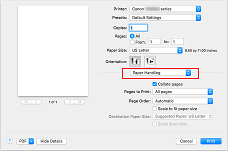 figura:Gestão de Papel na caixa de diálogo Imprimir
