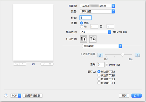 插图：打印对话框中的“页码处理”