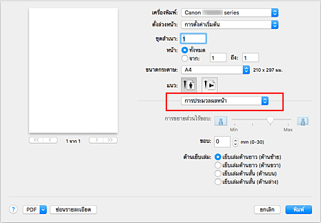 ภาพ: "การประมวลผลหน้า" ในไดอะล็อก "การพิมพ์"