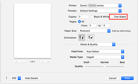 figure: Two-Sided in the Print dialog