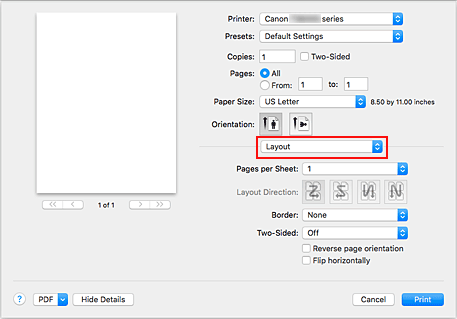 figure:Layout in the Print dialog