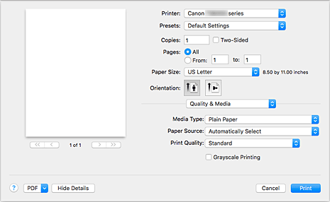 figure:Quality & Media in the Print dialog