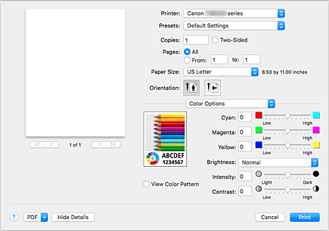 şekil:Yazdır iletişim kutusunda Renk Seçenekleri
