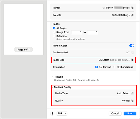 figure: Print dialog