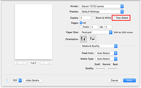 kuva: Kaksipuolinen Tulostus-valintaikkunassa