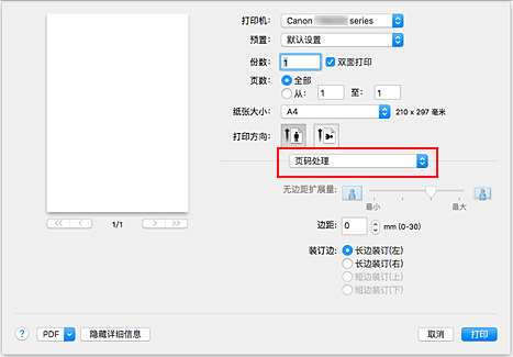 插图：打印对话框中的“页码处理”