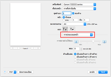 ภาพ: "การประมวลผลหน้า" ในไดอะล็อก "การพิมพ์"