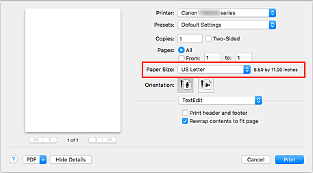 Abbildung: "Papierformat" im Dialog "Drucken"