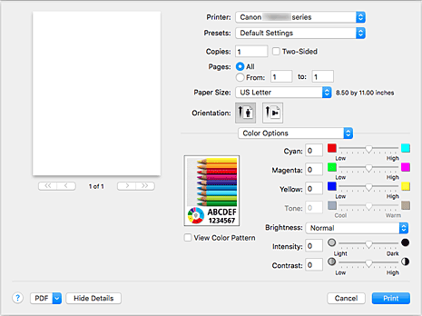 figure:Color Options in the Print dialog