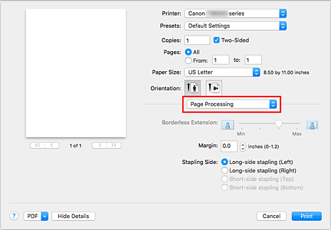 figure:Page Processing in the Print dialog