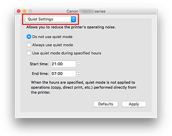 figure:Quiet Settings in the Canon IJ Printer Utility2