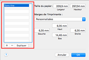 figure&nbsp;: Boîte de dialogue Tailles de page personnalisées