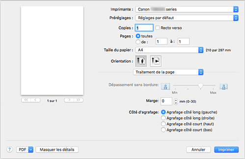 figure : Traitement de la page dans la boîte de dialogue Imprimer