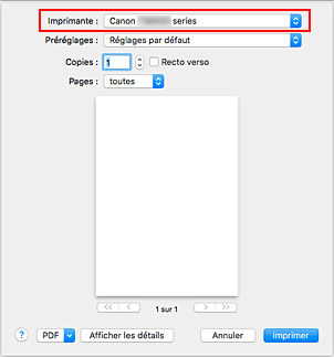 figure&nbsp;:&nbsp;Imprimante dans la boîte de dialogue Imprimer