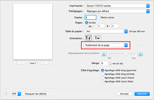 figure : Traitement de la page dans la boîte de dialogue Imprimer