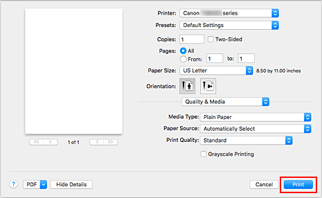рисунок: команда "Печать" диалогового окна "Печать"