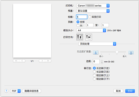 插图：打印对话框中的“页码处理”