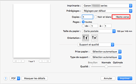 figure&nbsp;: Recto verso dans la boîte de dialogue Imprimer