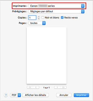 figure&nbsp;:&nbsp;Imprimante dans la boîte de dialogue Imprimer