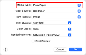 figure:Media Type of Quality & Media in the Print dialog