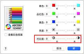 插图：打印对话框中色彩选项的&ldquo;对比度&rdquo;