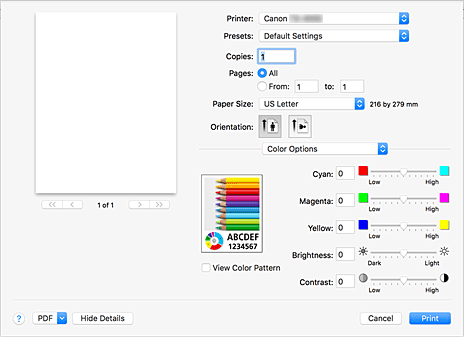 figure:Color Options in the Print dialog