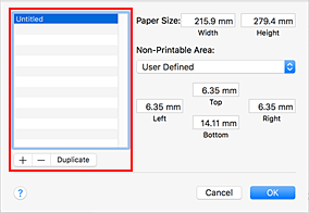 figure:Custom Paper Sizes dialog