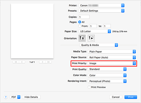 figure:Print Quality of Quality & Media in the Print dialog