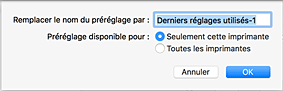 figure : Saisissez un nom dans Nom du préréglage