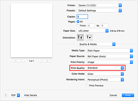 figure:Print Quality of Quality & Media in the Print dialog