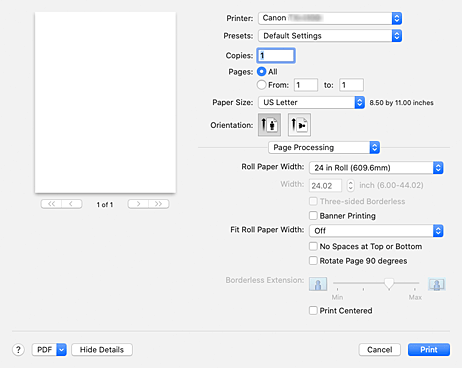 figura:Elaborazione pagina nella finestra di dialogo Stampa