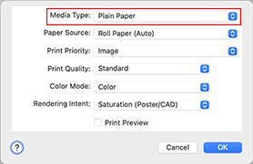 figure:Media Type of Quality & Media in the Print dialog