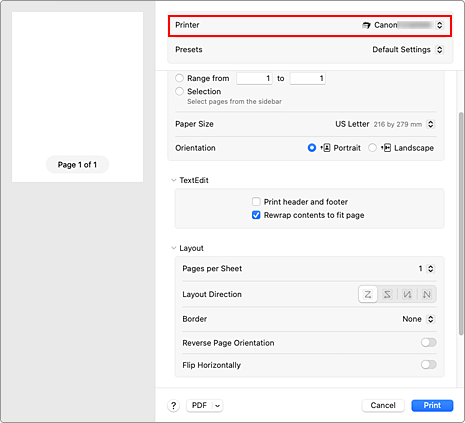 figure:Printer in the Print dialog