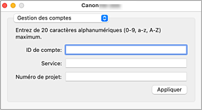 figure : Gestion des comptes Canon IJ Printer Utility2