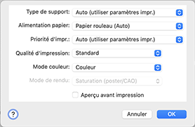 figure&nbsp;:&nbsp;Qualité et support dans la boîte de dialogue Imprimer