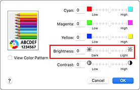 figura: Luminosità per Opzioni colore nella finestra di dialogo Stampa