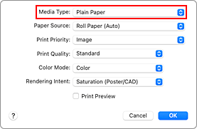 figure:Media Type of Quality & Media in the Print dialog