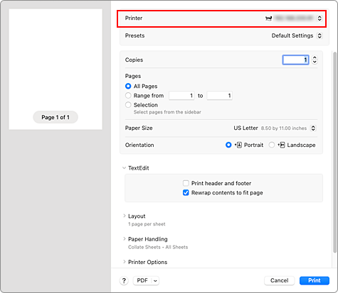 figure:Printer in the Print dialog