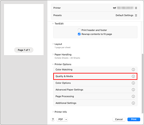 figure:Quality & Media in the Print dialog
