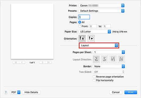 figure:Layout in the Print dialog