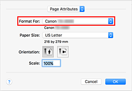 figure:Format For of Page Attributes in the Page Setup dialog