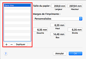 figure&nbsp;: Boîte de dialogue Tailles de page personnalisées