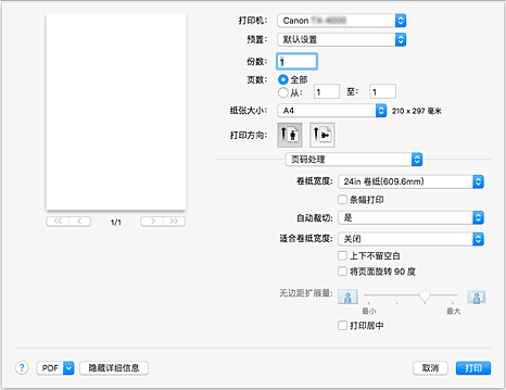 插图：打印对话框中的“页码处理”