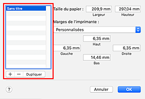 figure : Boîte de dialogue Tailles de page personnalisées