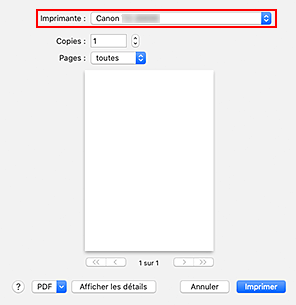 figure : Imprimante dans la boîte de dialogue Imprimer