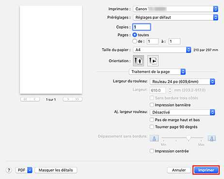 figure : Imprimer dans la boîte de dialogue Imprimer